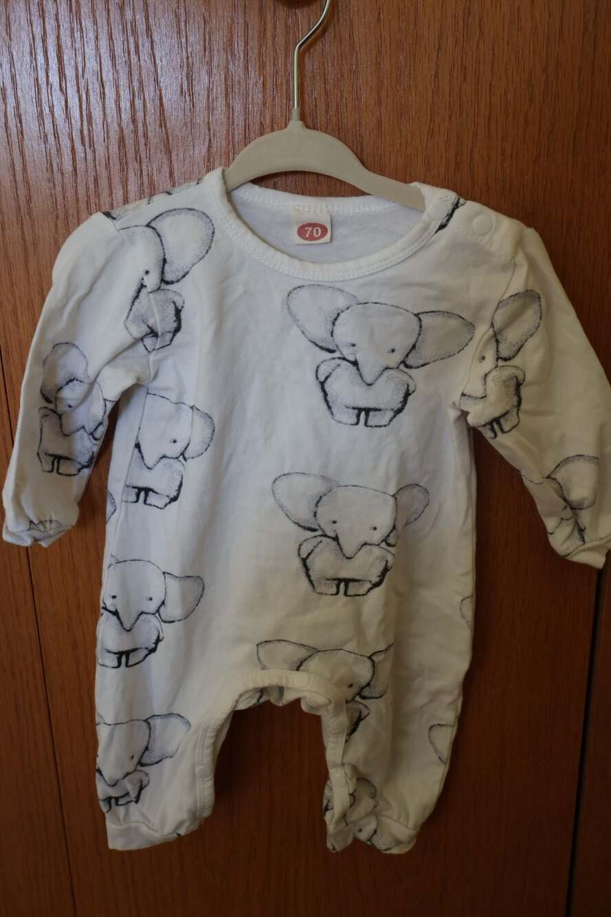 Baby Elephant Print Long Sleeve One-Piece Romper Size 70